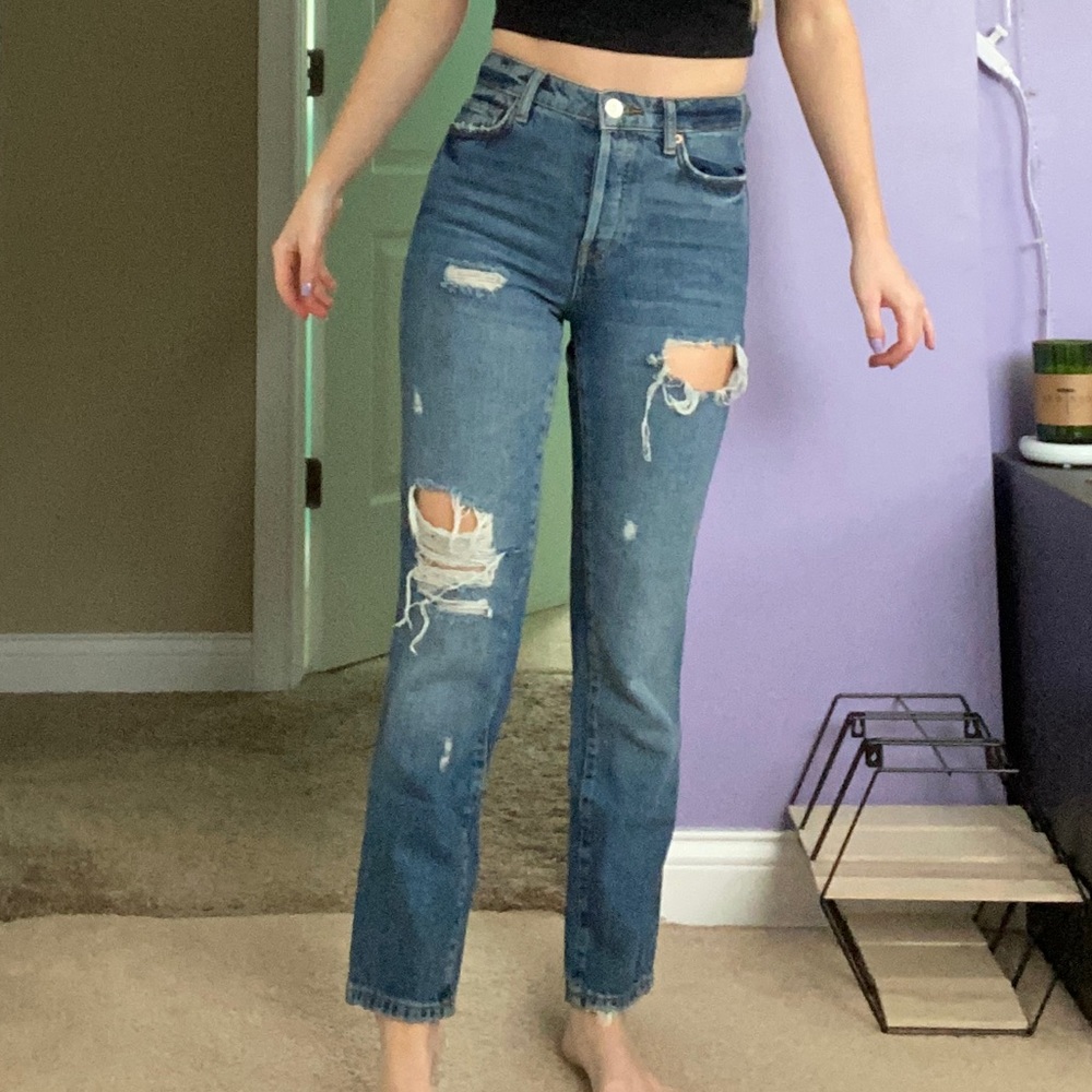 BDG Distressed High Waisted Slim Straight Jeans